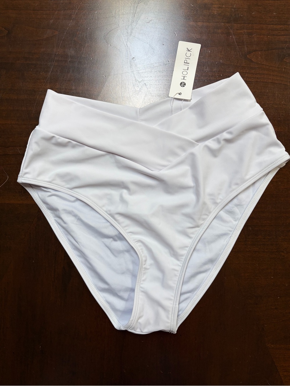 Holipick Women's White High-Waist Bikini Bottoms with Crossover Waist